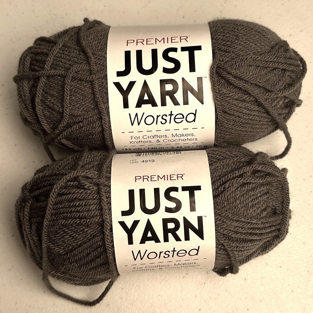 Premier Just Yarn Worsted Slate Grey 100% Acrylic 2 Skeins 262 Yards Total